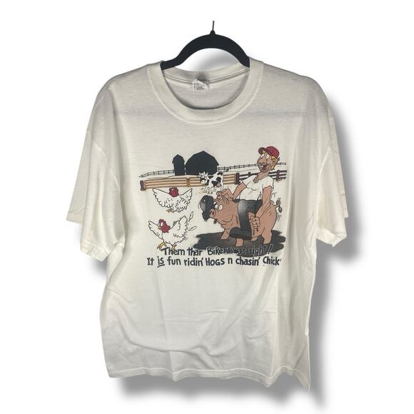 Vintage Anvil Graphic Biker T Shirt Size Men’s XL Ridin Hogs Chasin Chicks - Picture 1 of 5